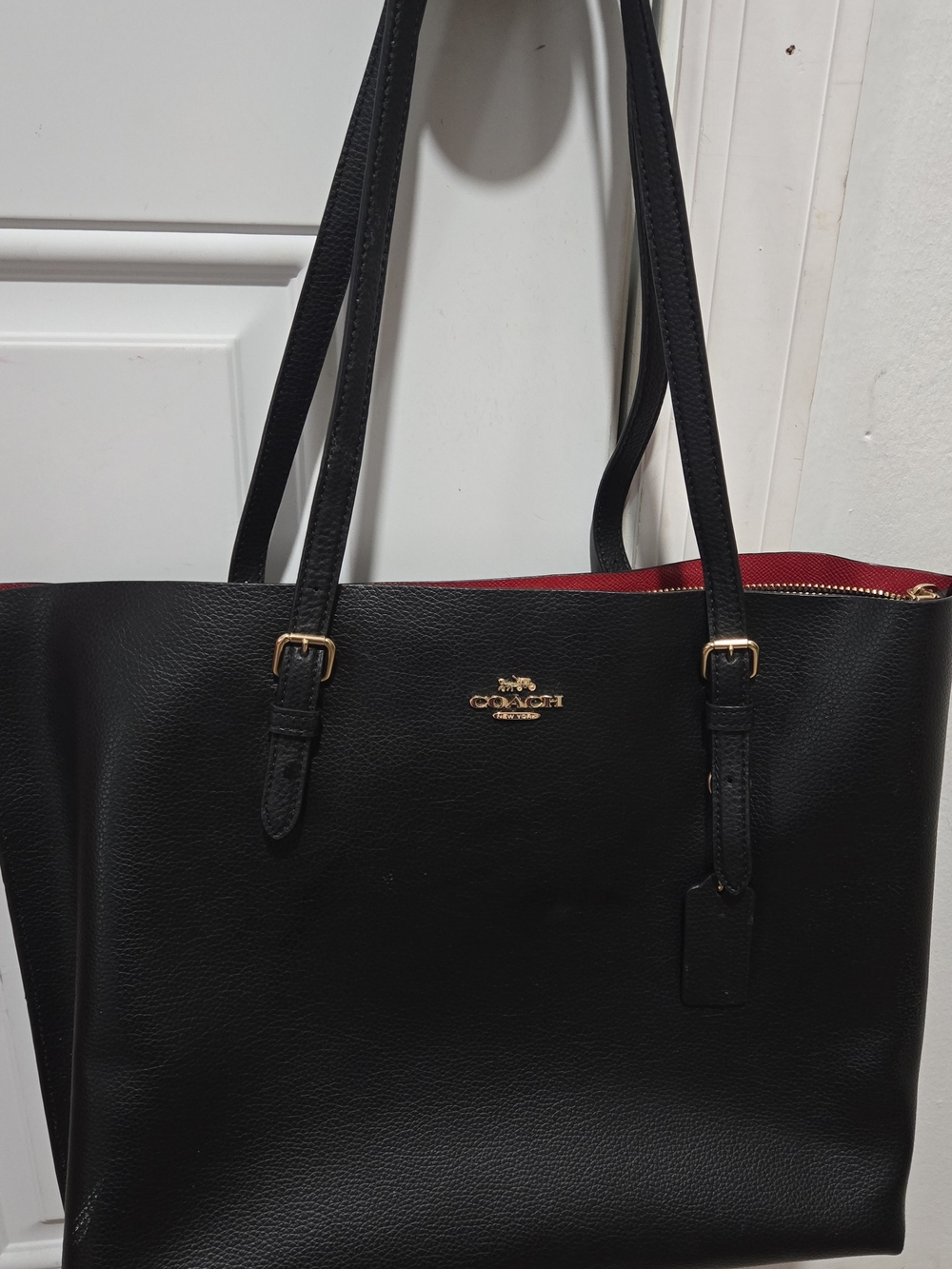 Coach Black Leather Tote with Red Lining - Picture 4 of 4